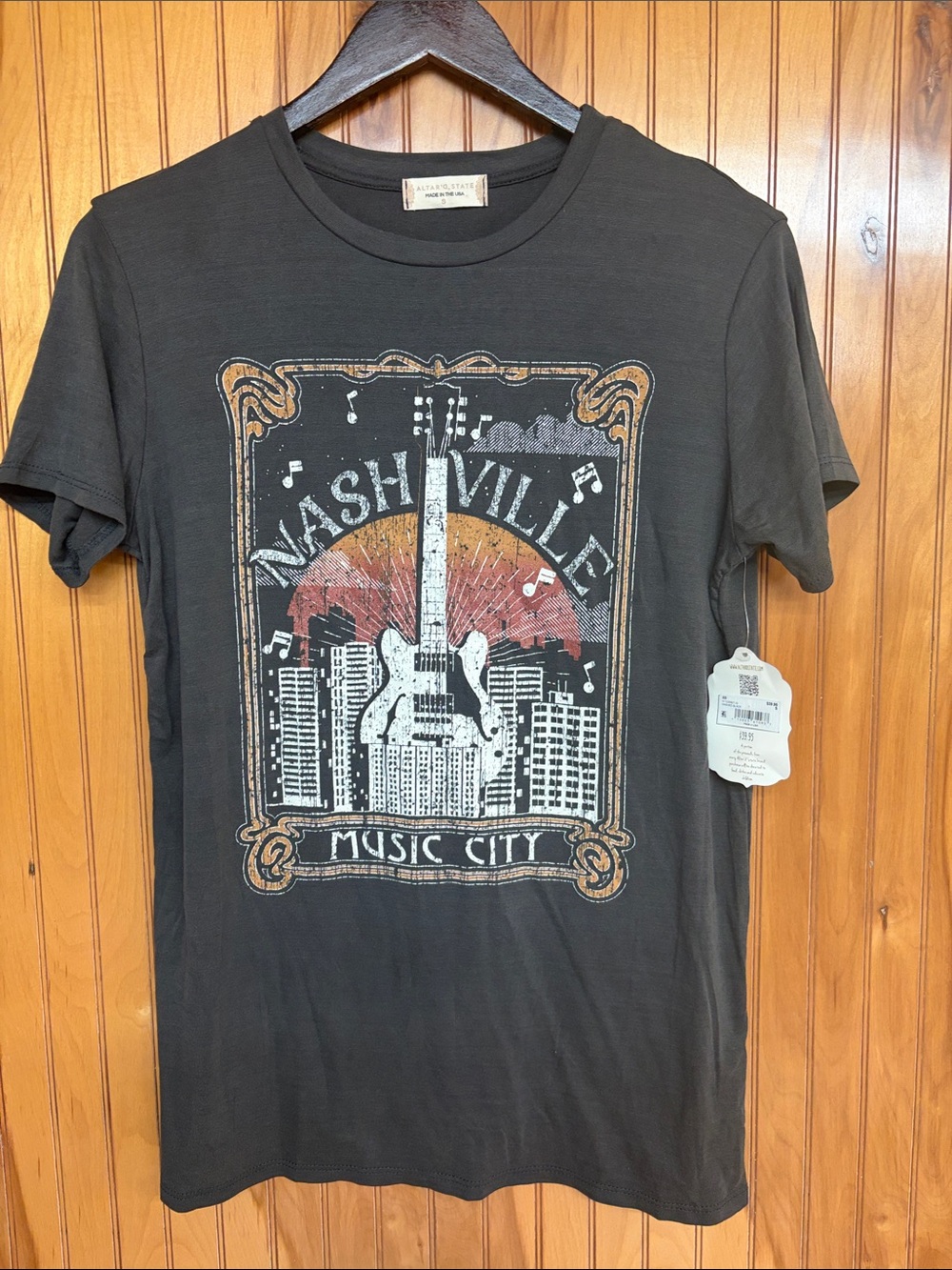 NWT Altar'd State Nashville Boyfriend Graphic Tee Washed Black S